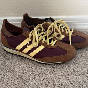Adidas Brown and Maroon Sneakers with Cream Stripes